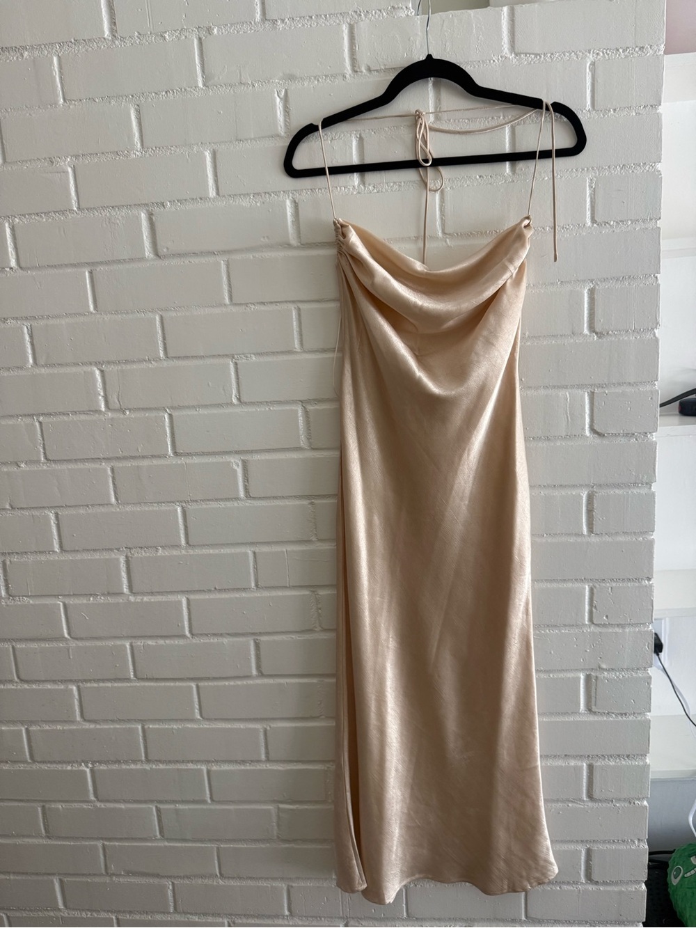 Miss Lola Champagne Satin Cowl Neck Maxi Dress